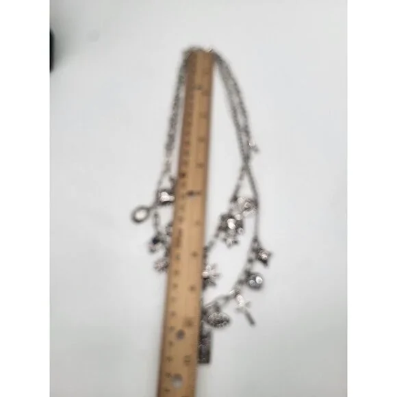 Silver Tone Charm Necklace Tarot Sun Evil Eye Hamsa Hand Cross Hearts Stars Goth - Picture 7 of 10